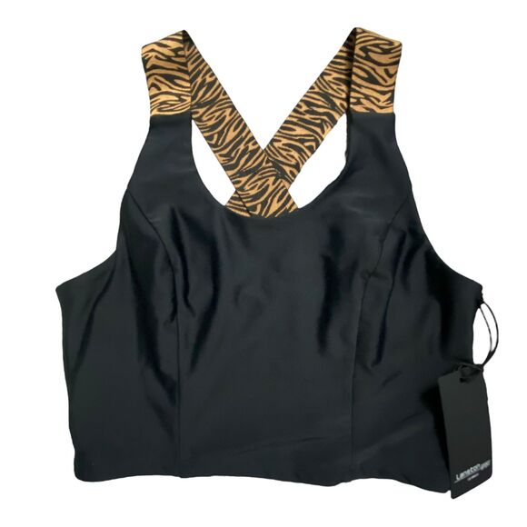 Lanston Sport Black Sport Bra with Leopard Straps Crossed Crop Workout New Small - Picture 4 of 9